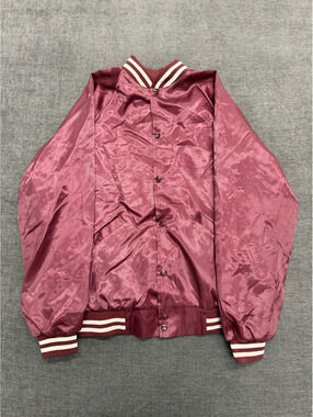 Cardinal Vintage Maroon Satin Bomber Jacket Size M